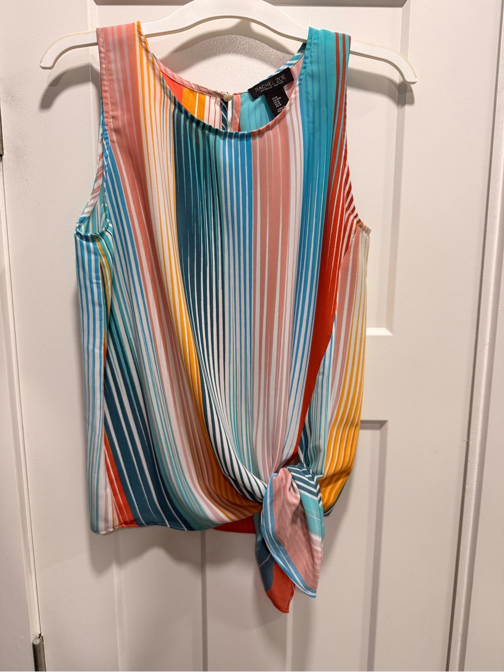 Rachel Zoe Multicolor Striped Tie-Hem Sleeveless Top - Blue/Pink/Yellow